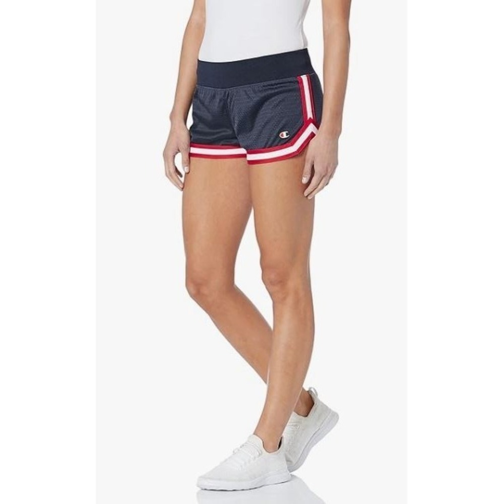 C9 Champion Life Women's Mesh Elastic Waist Notch Shorts in Navy/Red/White XL